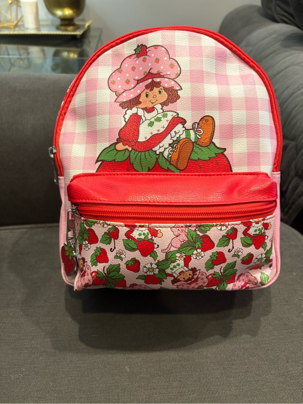Pink Strawberry Kids Backpack with Red Accents